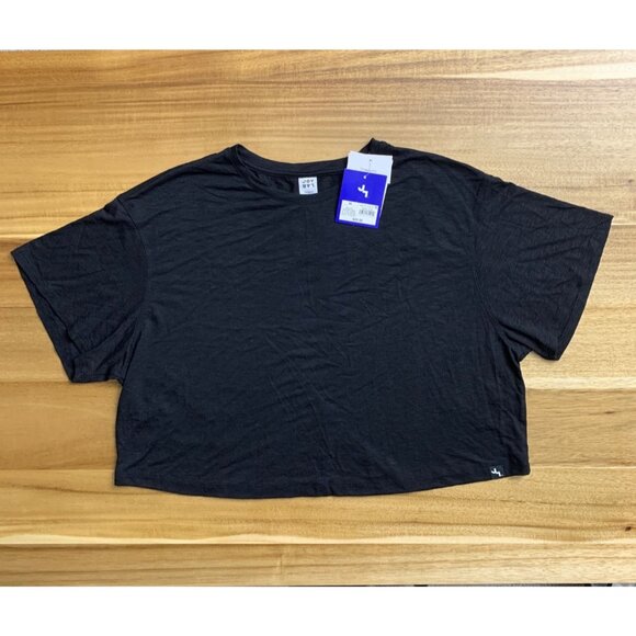 JoyLab Womens Activewear Black Short-Sleeve Cropped Boxy Fit T-Shirt Size Medium - Picture 4 of 10